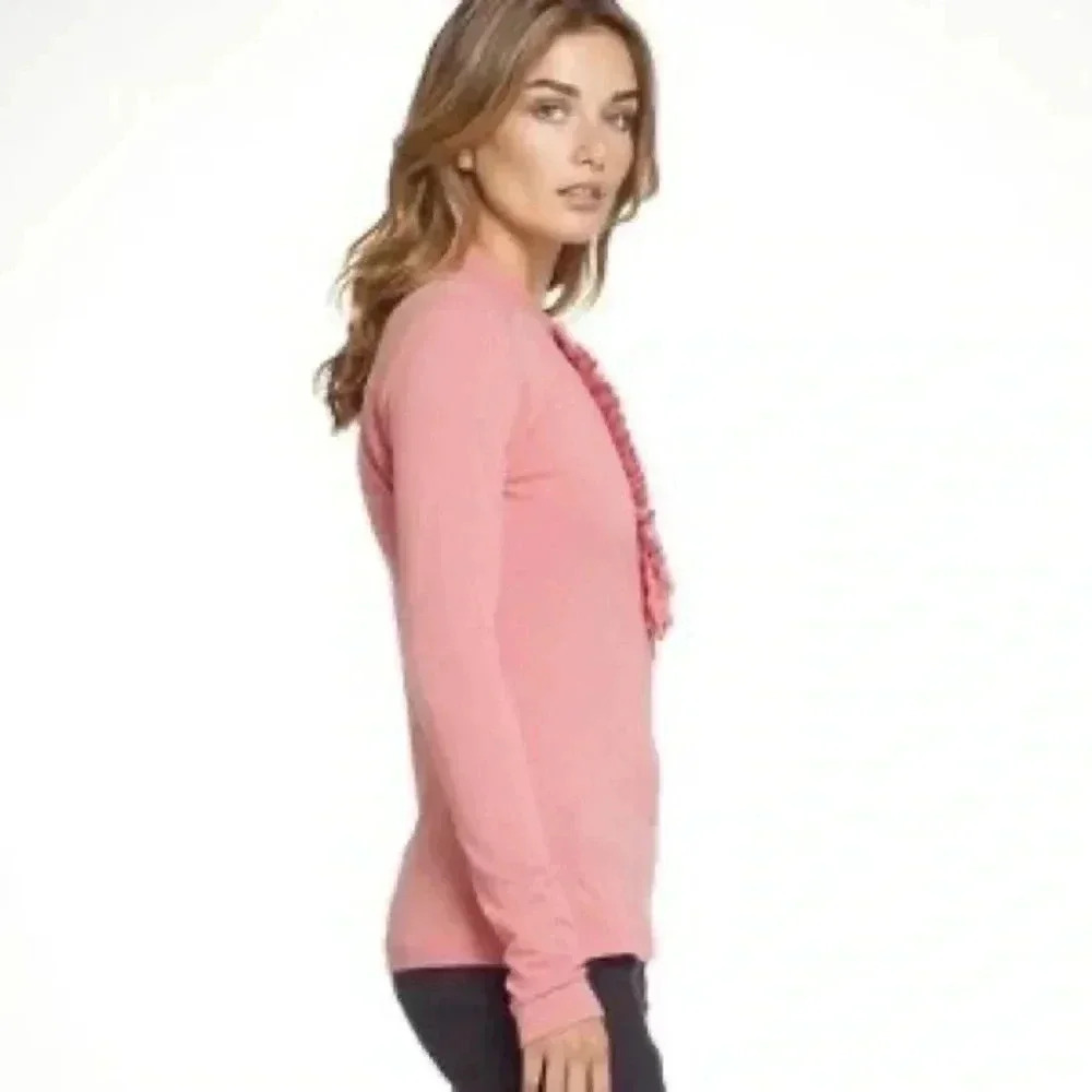 Tory Burch ruffle button long sleeve top Romilly pink coral salmon medium - Picture 5 of 13